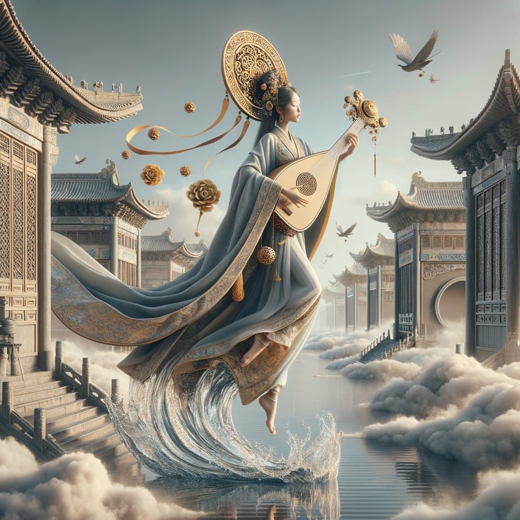 Tang Dynasty Lady Dancing with Water Lute