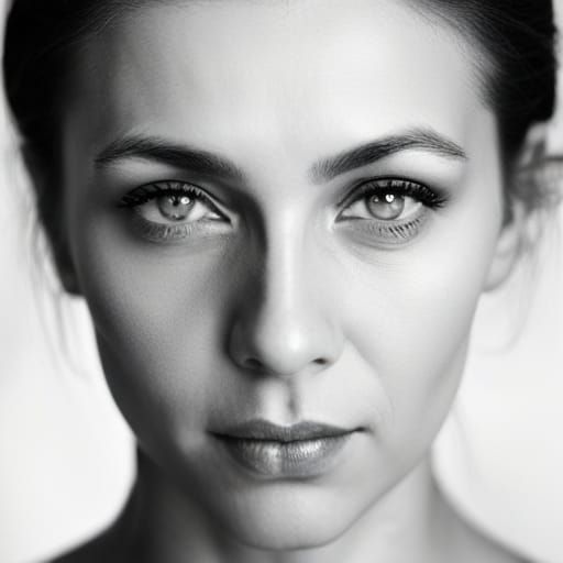 Striking Black and White Portrait of Woman with Light Eyes