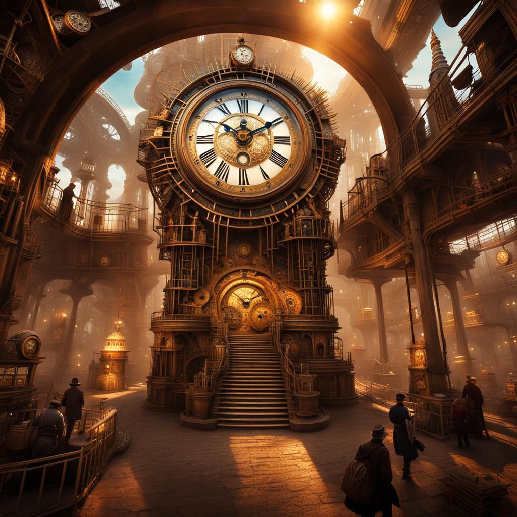 Colossal Clockwork City Construction in Surreal Style