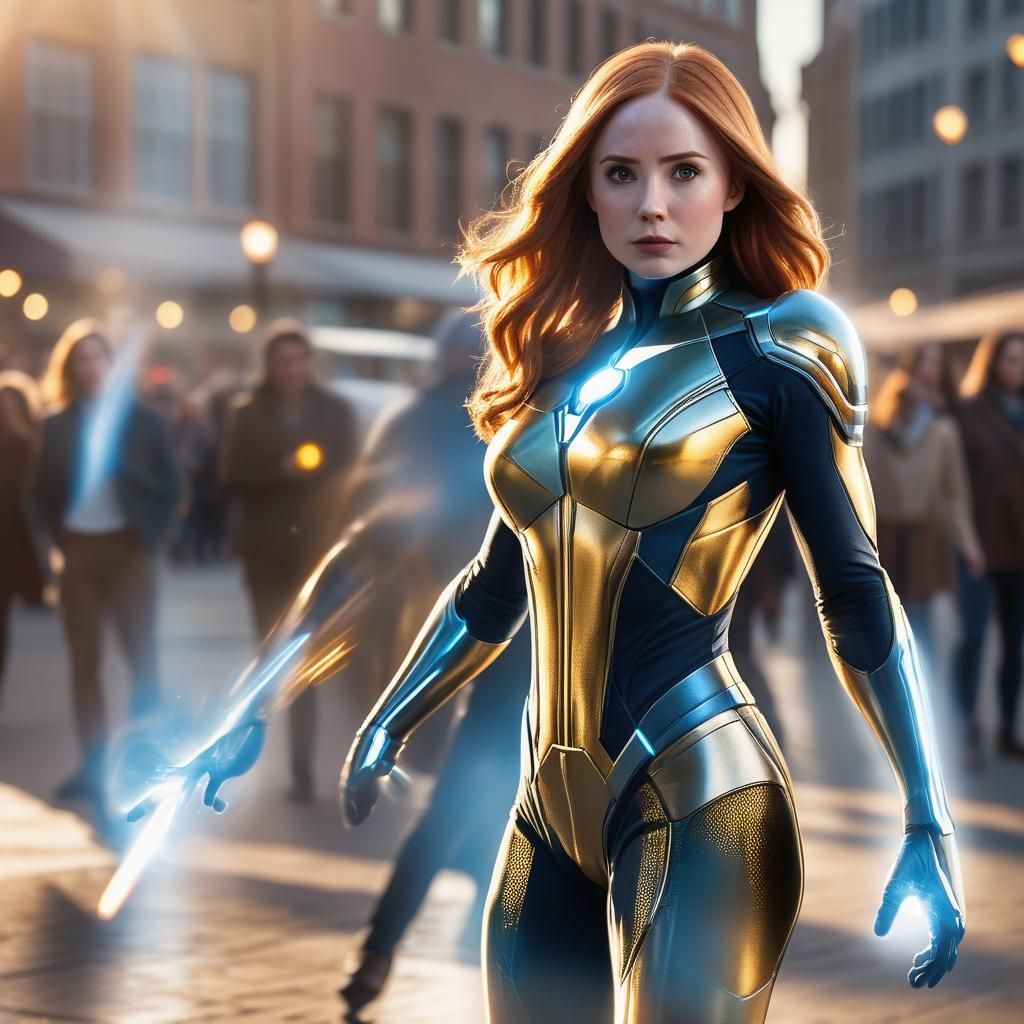 Invisible Woman Portrait in City Square, Cinematic Style