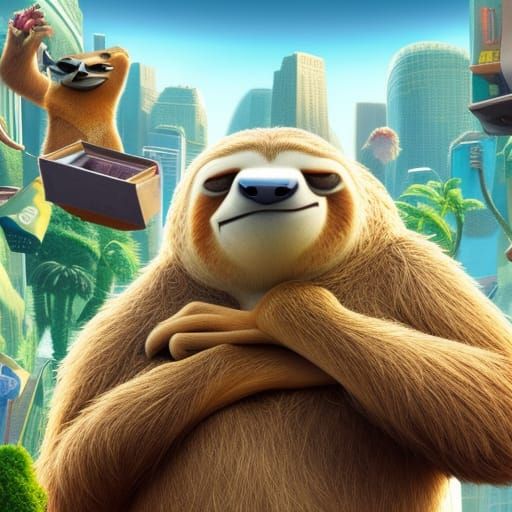 Funny Sloth in Zootopia Style: Hyperrealistic Art