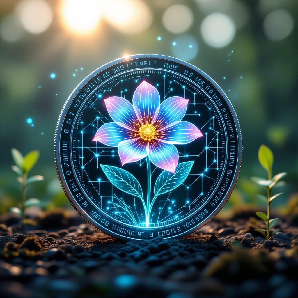Holographic Coin with Cybernetic Flower