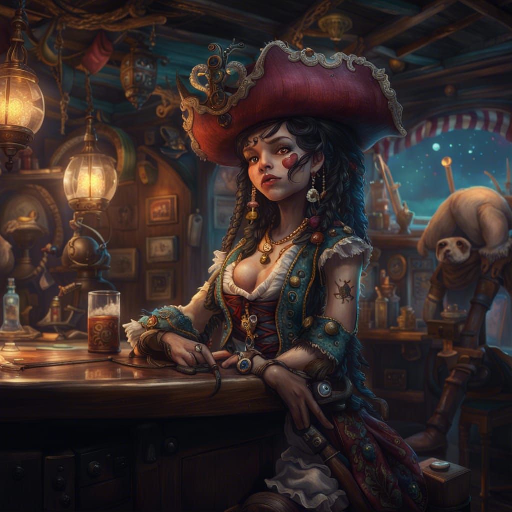 Pirate Queen Lounging in Hyperrealistic Style