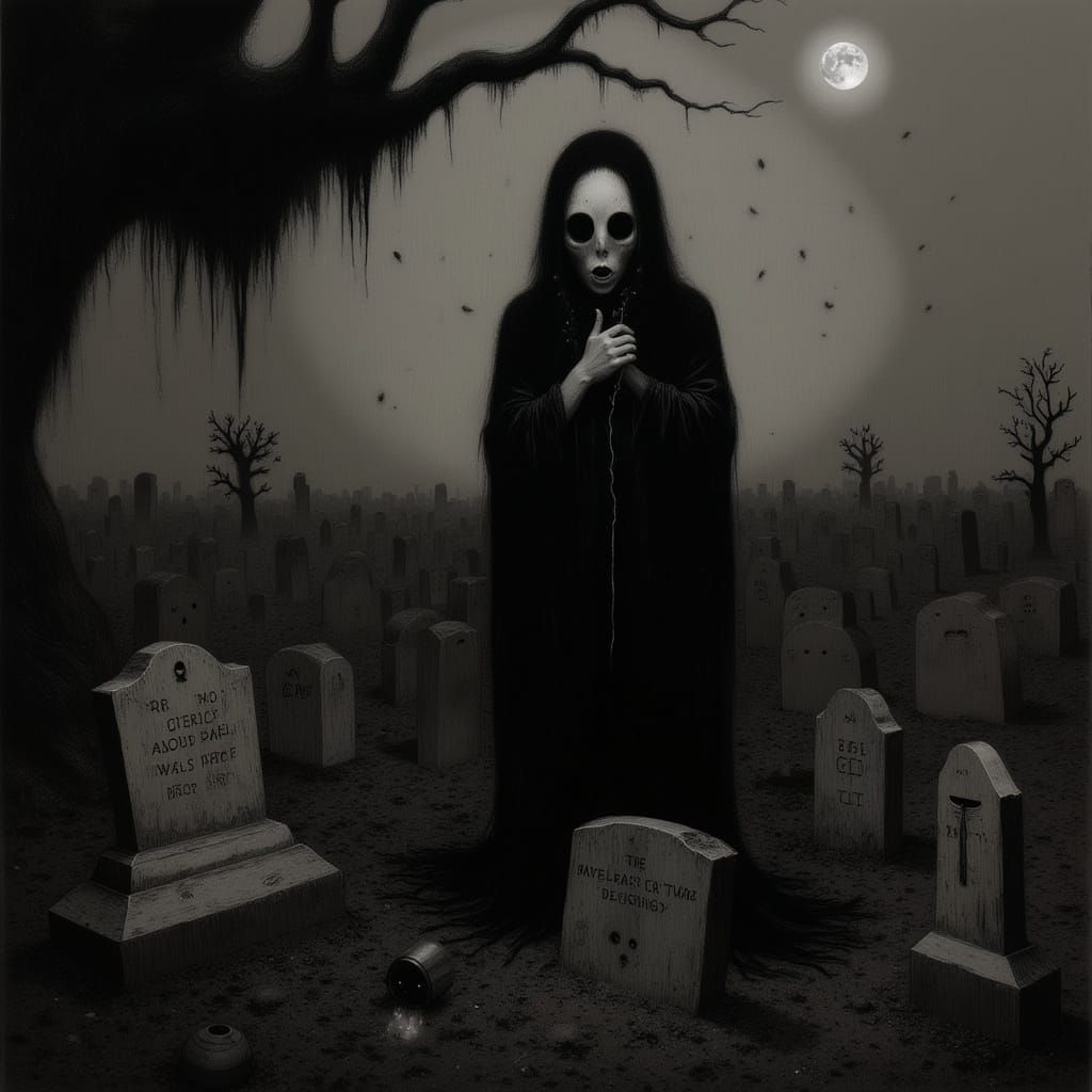 Ghostface in a Haunting Cemetery Scene