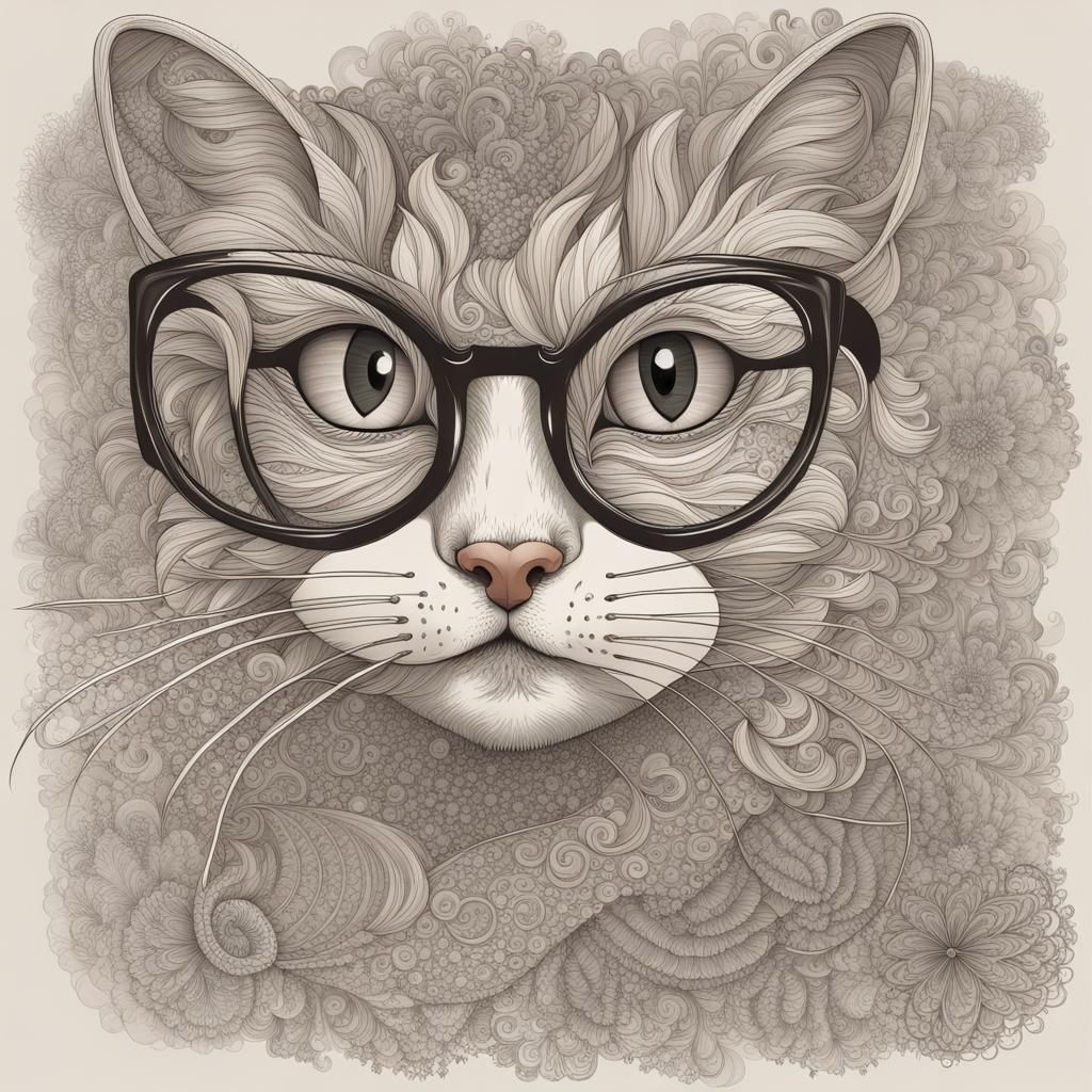 Old Lady with Cats in Abstract Vector Art