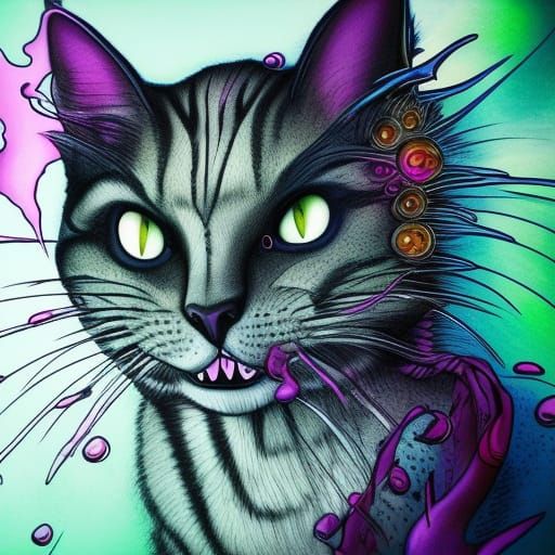 Haunted Cat Drawing in Junji Ito Style