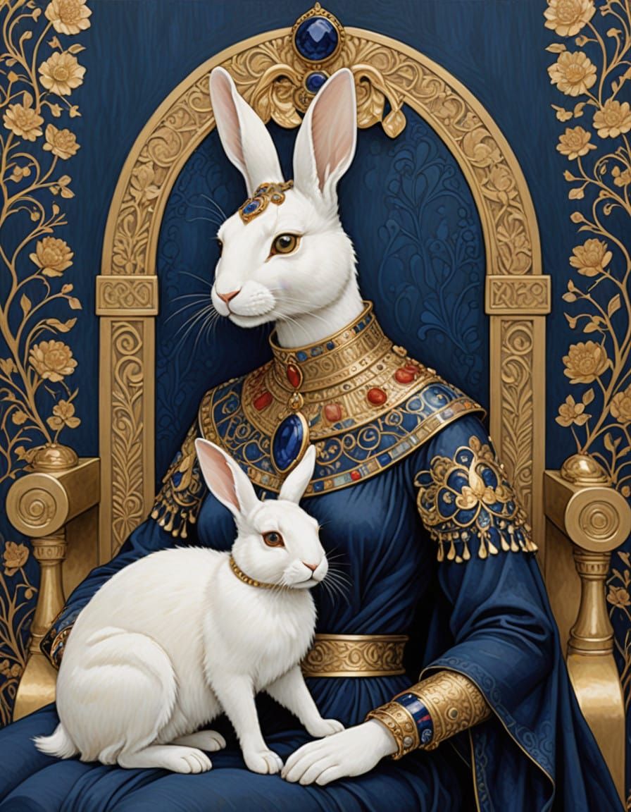Golden Goddess with Regal Rabbit Companion