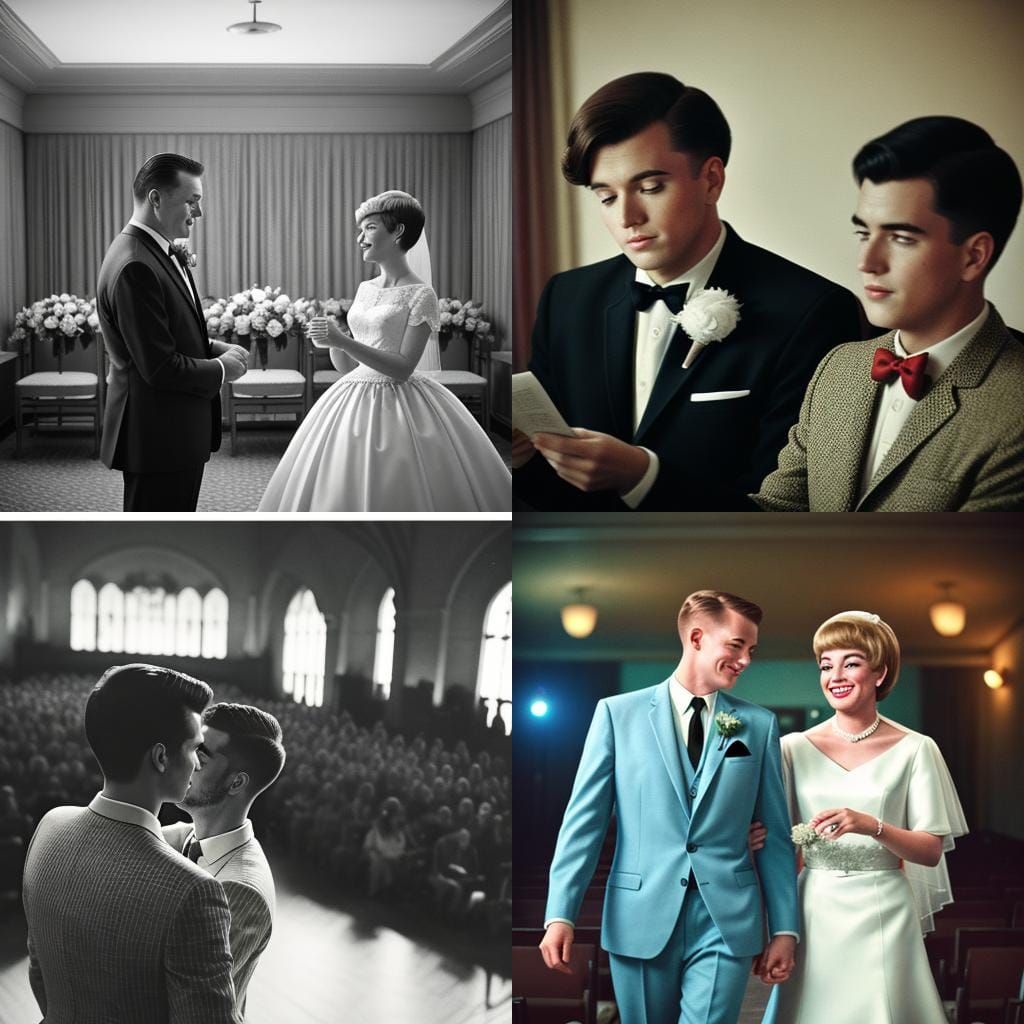 1960s Gay Couple Wedding: Cinematic Film Still