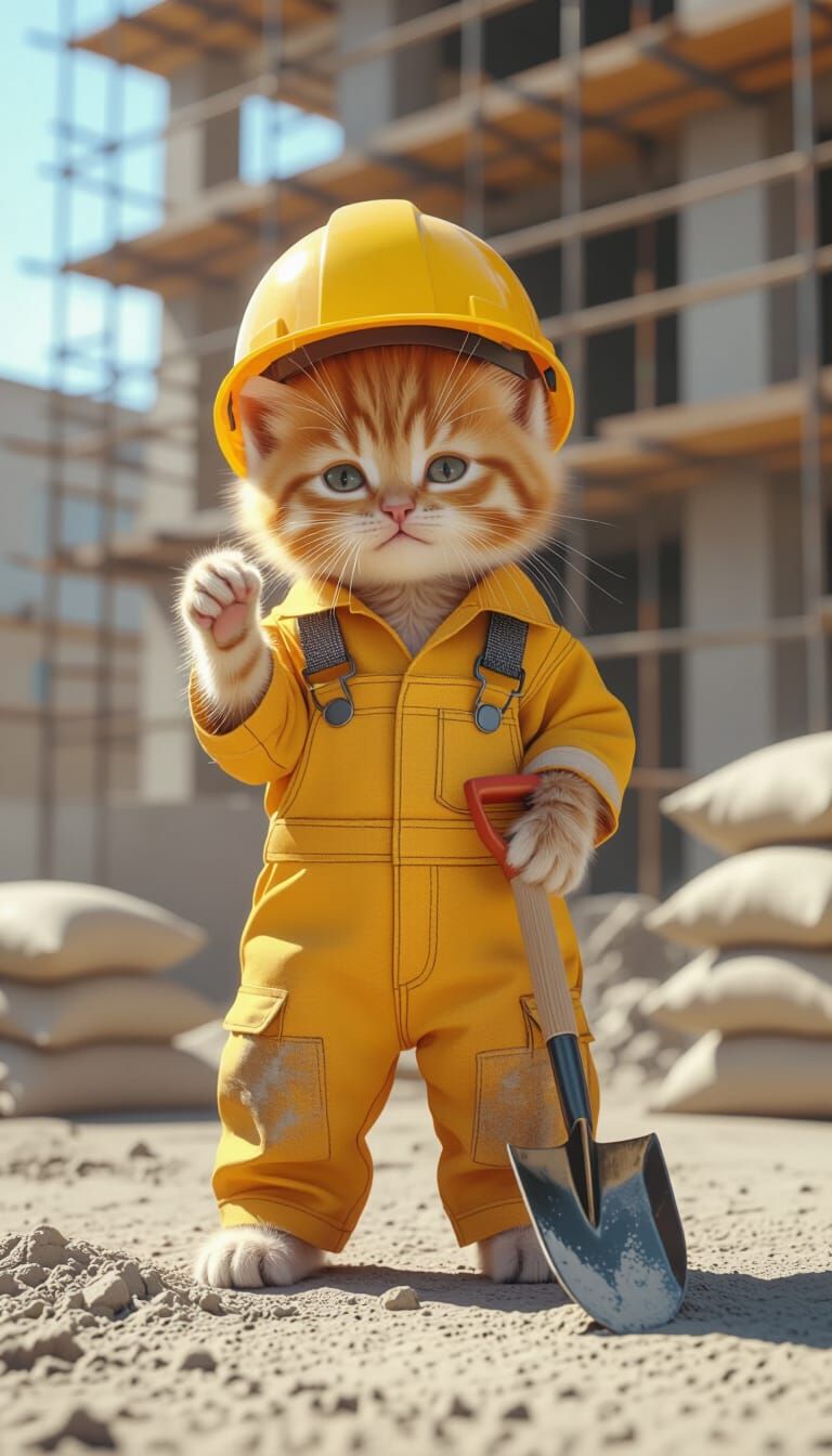 Kitten Construction Worker in Photorealistic Style