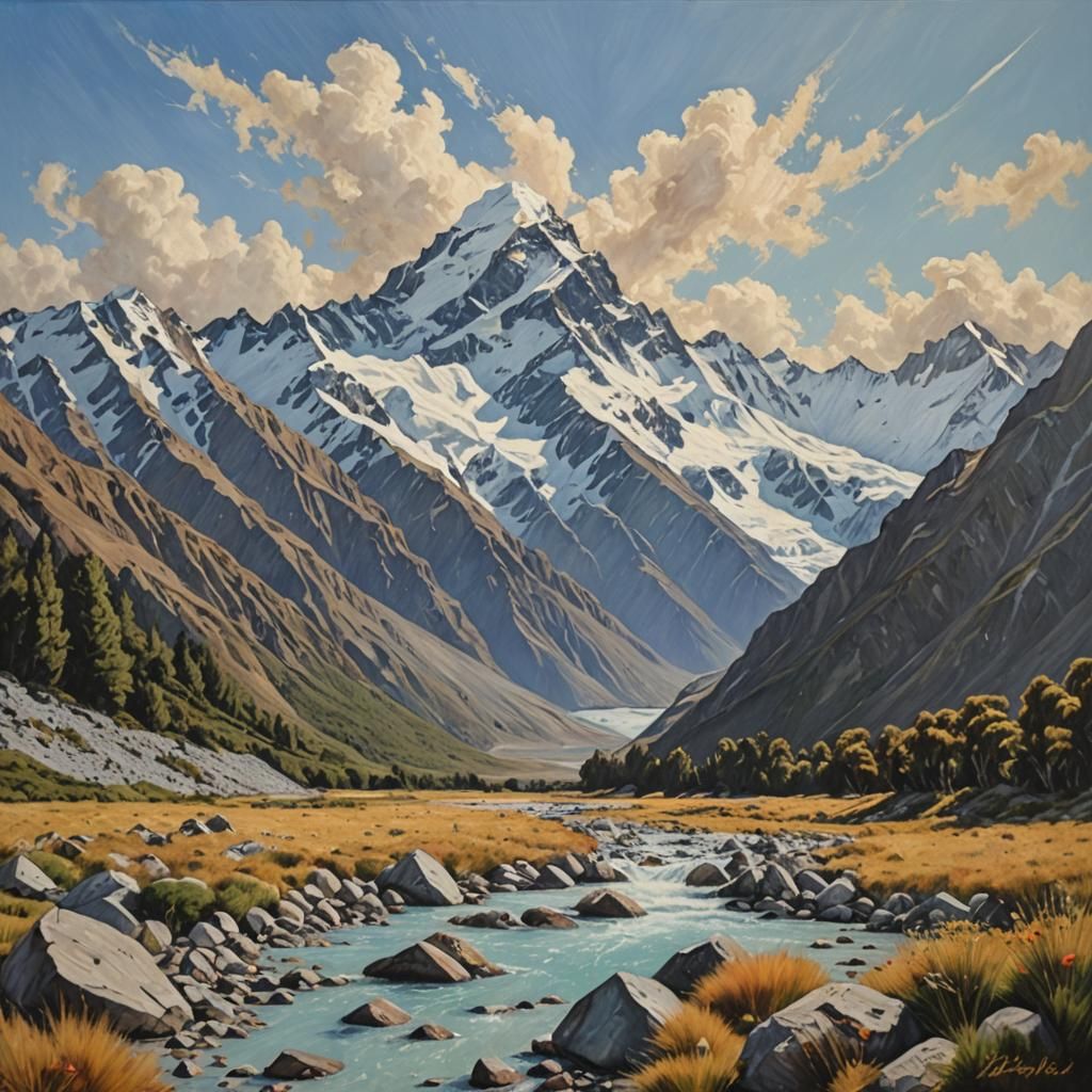 Mount Cook, New Zealand: Oil Painting by Gurney
