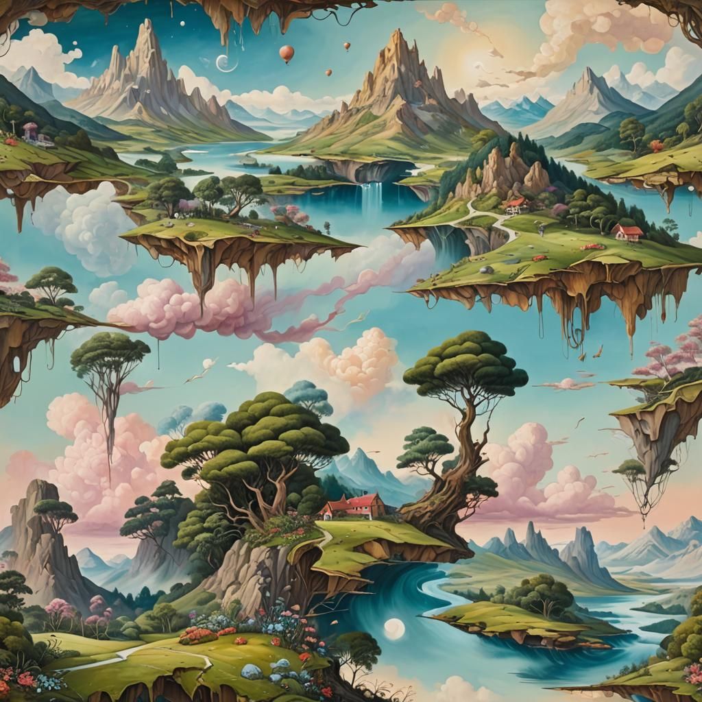 Dreamy Landscape: Surrealist Fusion of Fumage and Oil