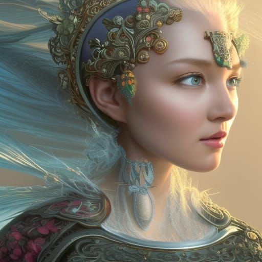 Gorgeous Female Roomba Robot in Hyperdetailed Digital Painti...