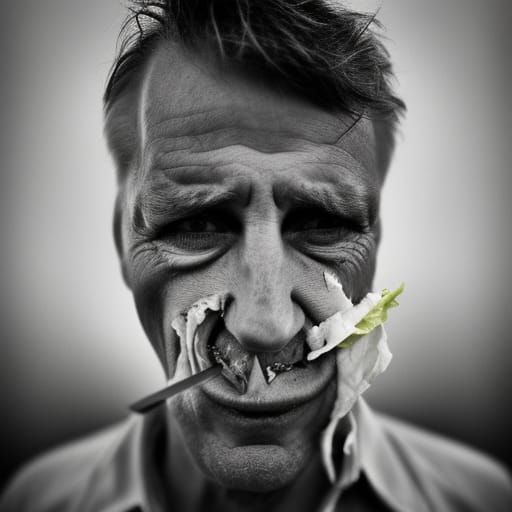 Dramatic Portrait of Man Eating Salad