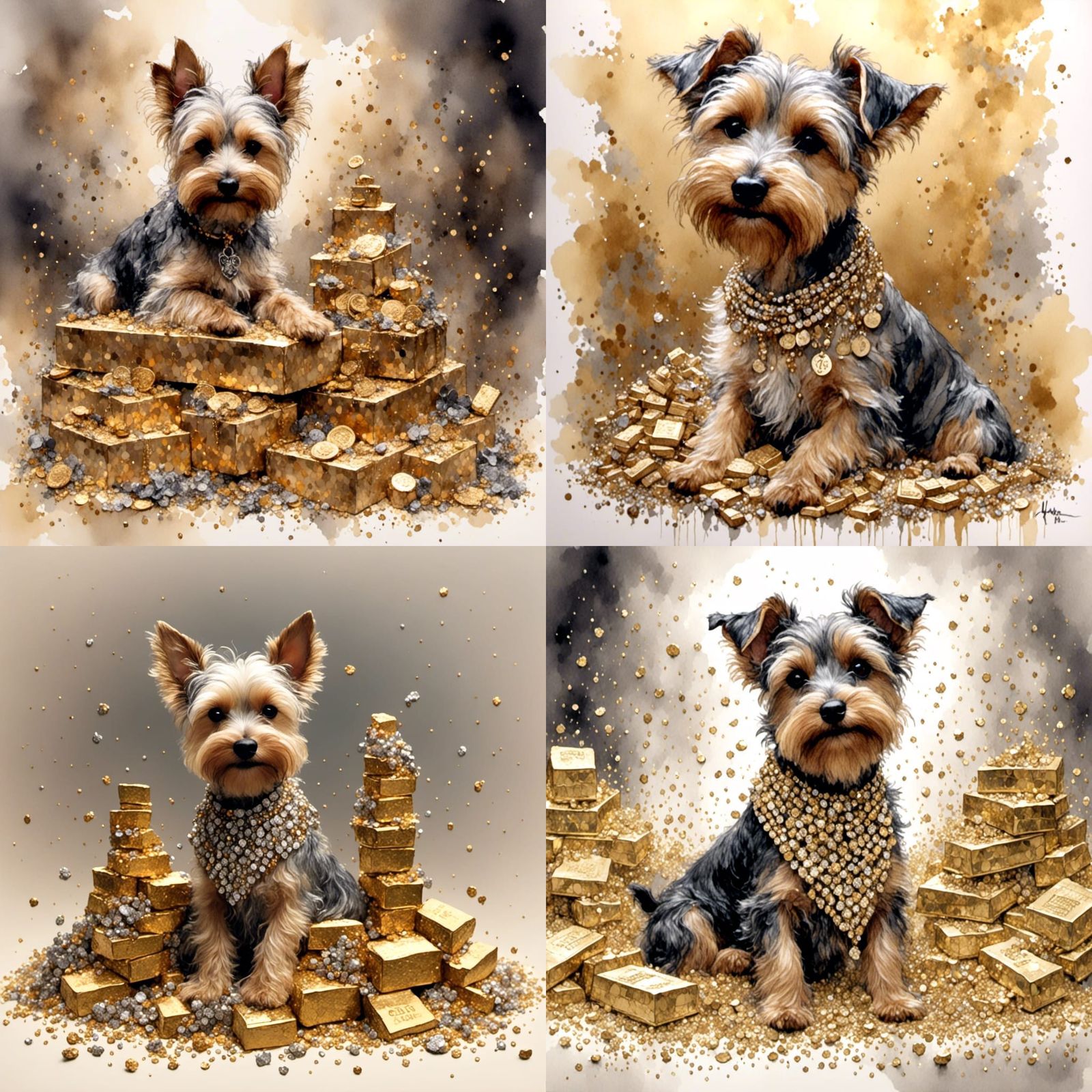 Smiling Yorkie on a Treasure Pile