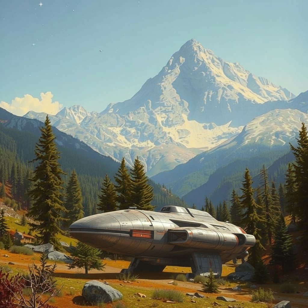 Alien Spaceship Lands in Rural Foreground