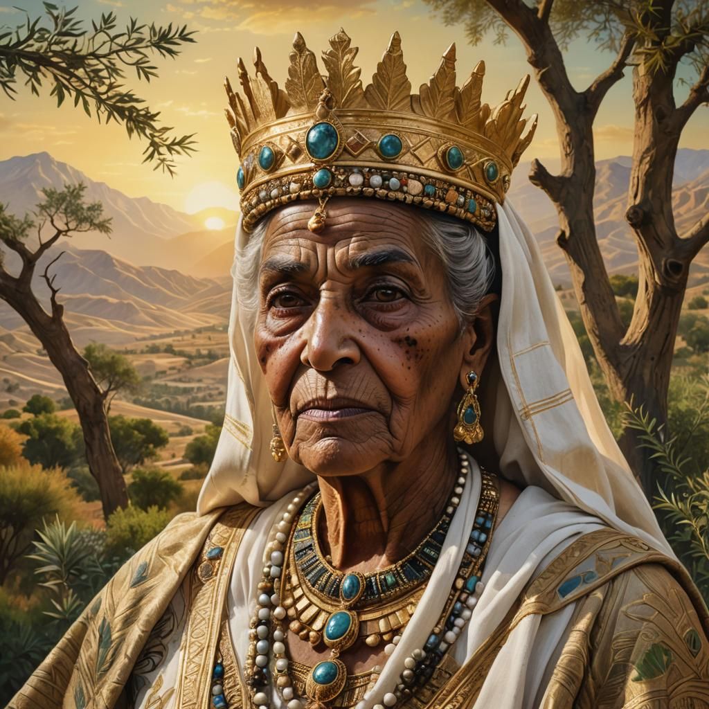 Ancient Hebrew Queen in Serene Mesopotamian Landscape