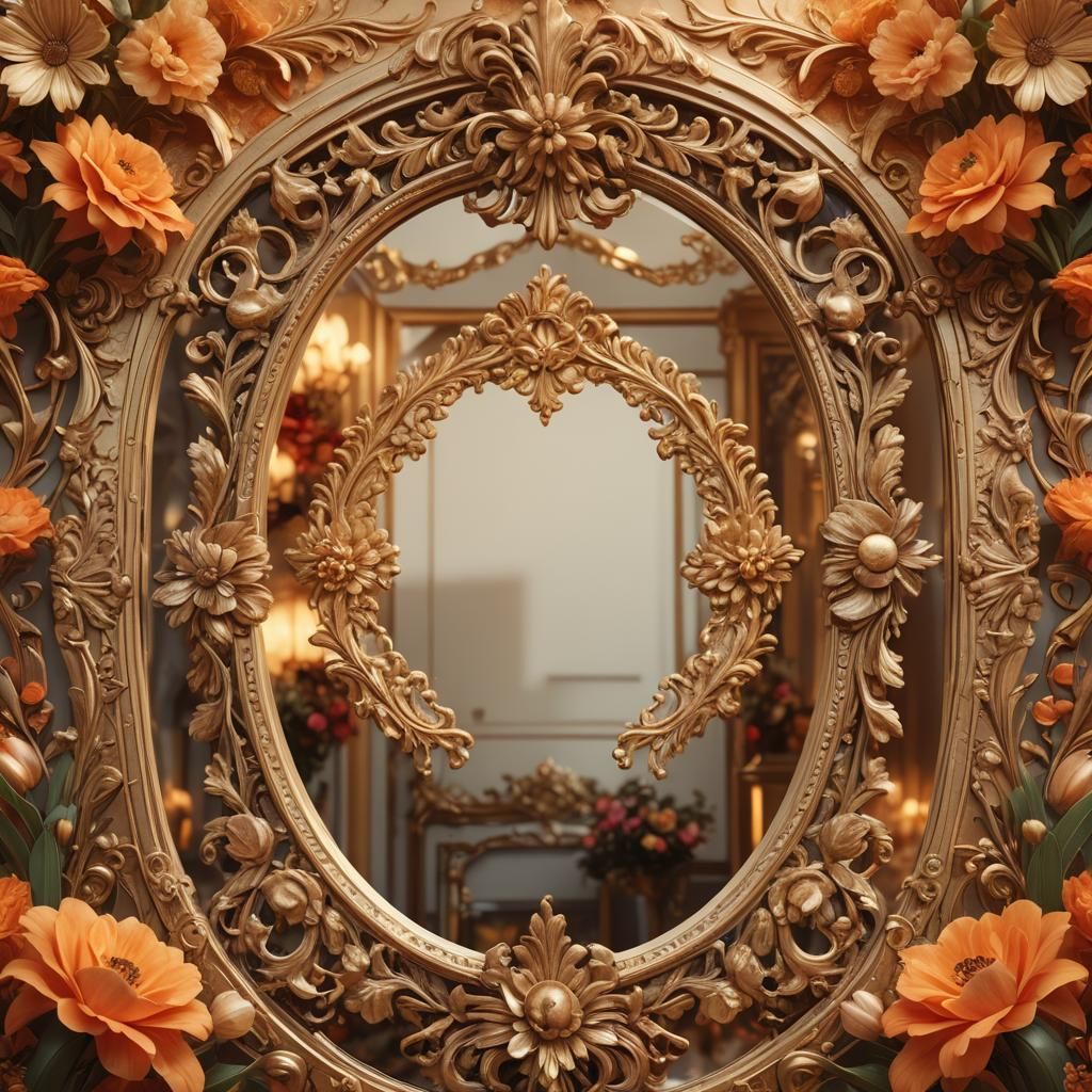 Baroque Mirror Surrounded by Exotic Flowers