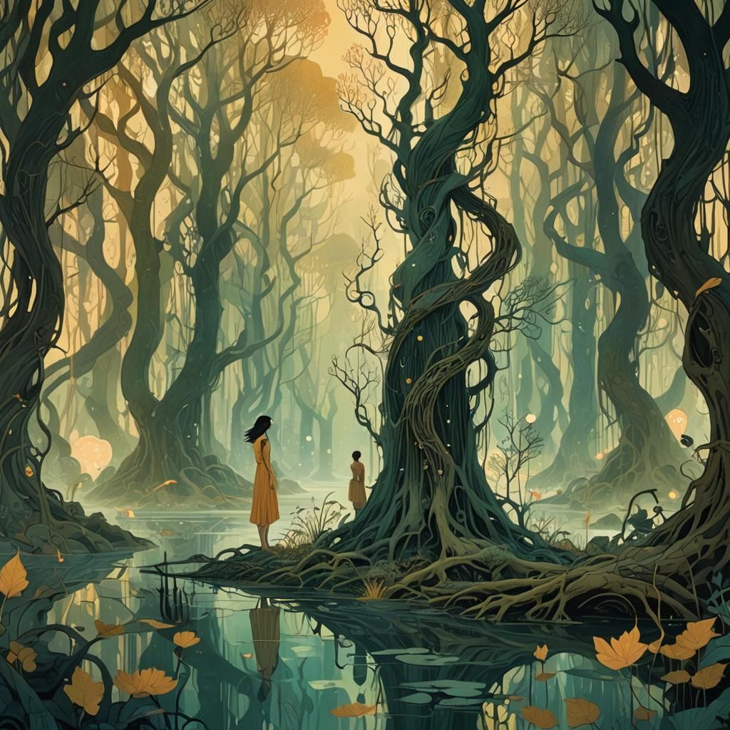 Mystical Swamp Woman in Dreamlike Illustration