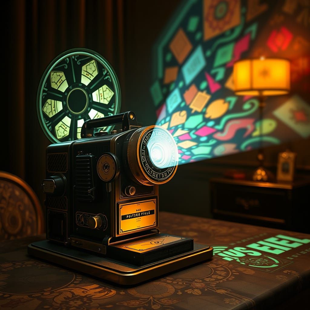 Art Deco Film Projector with Geometric Light