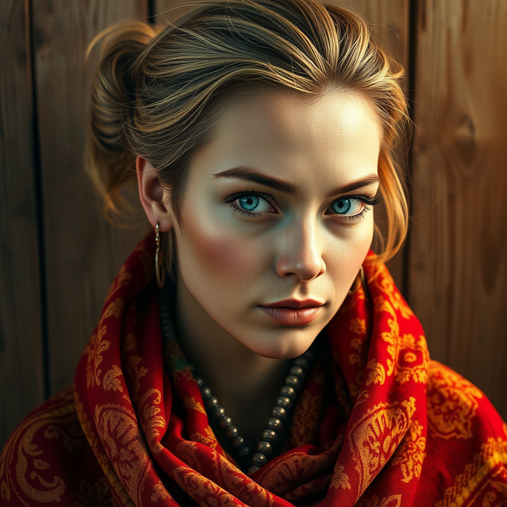Siberian Woman Tying Hair, Detailed Matte Painting
