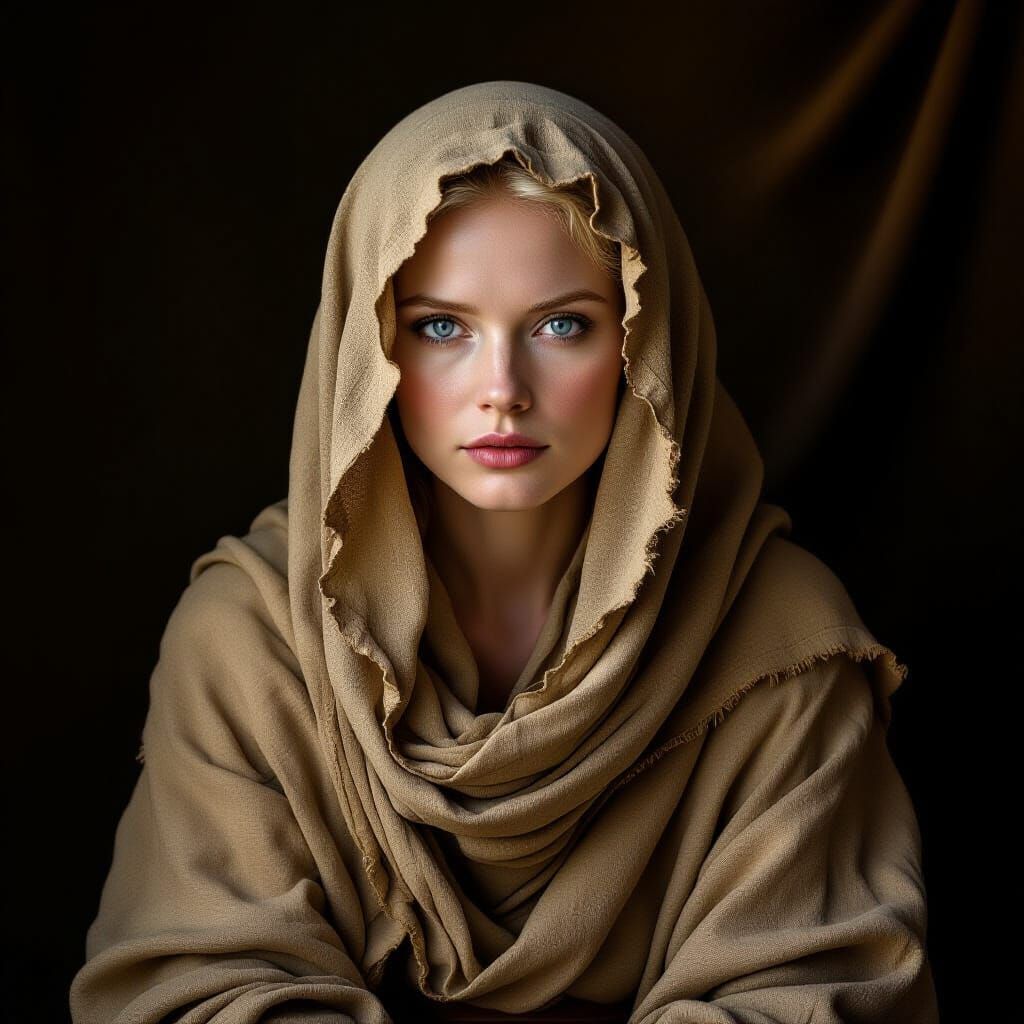 Albino Woman Portrait in Baroque Style with Dramatic Lightin...