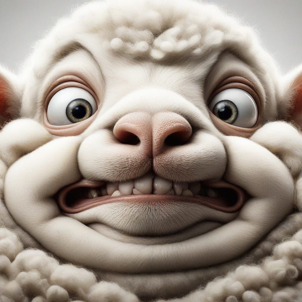 Comical Close-Up of an Obese, Cross-Eyed Lamb