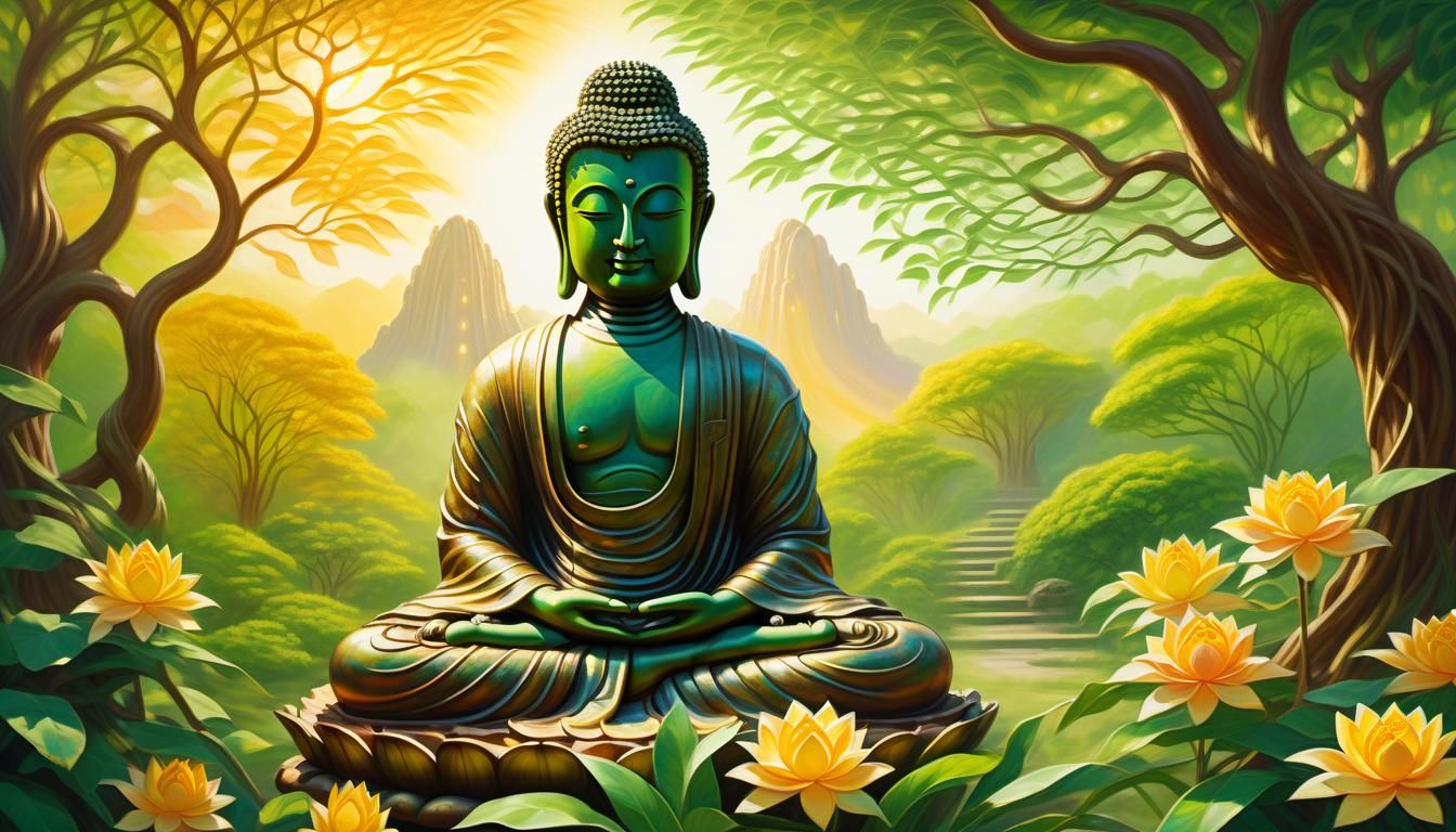 Buddha with Dreadlocks in Eden: Triadic Oil Painting