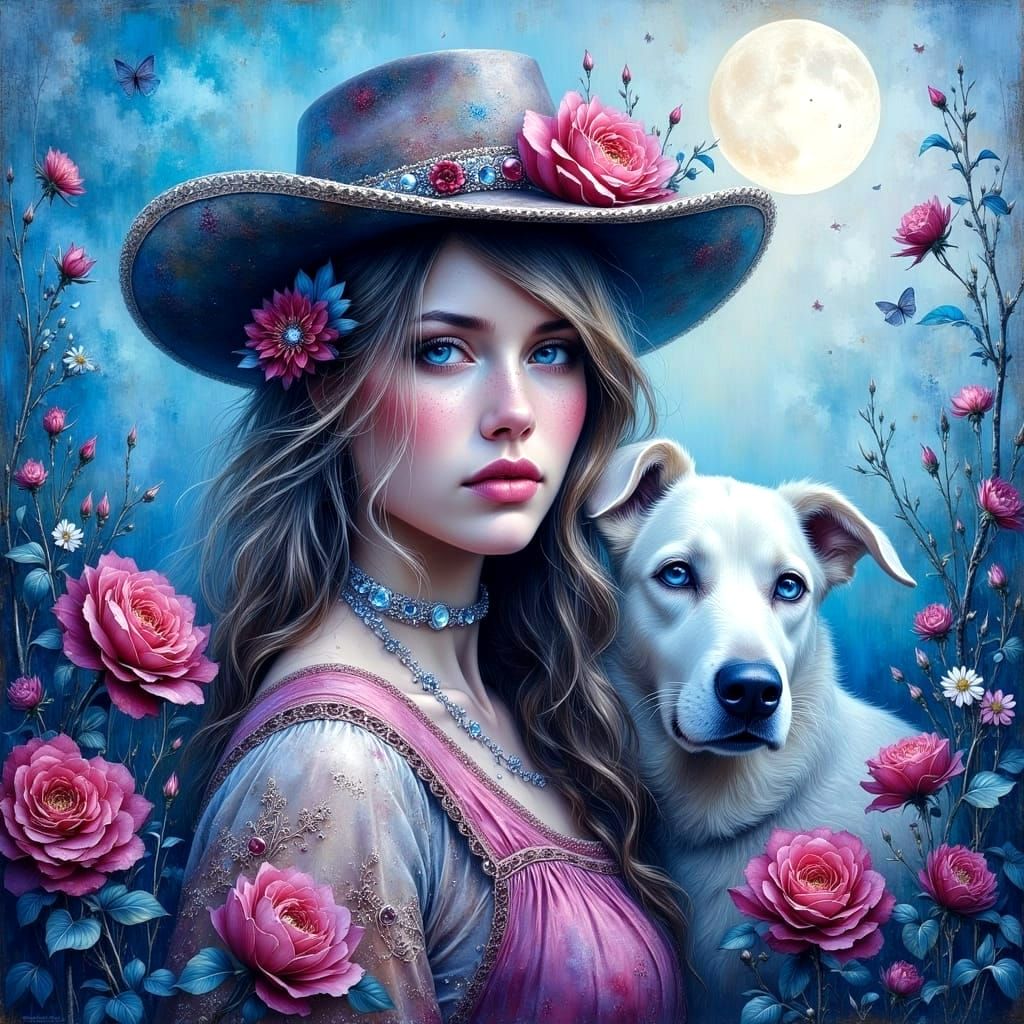 Romantic Cowboy Scene with a Scruffy Dog in Ethereal Pastel ...