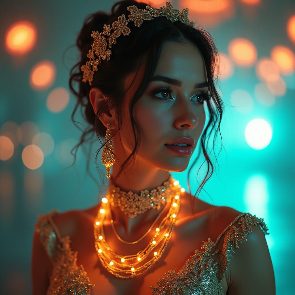 Sci-Fi Woman in Ornate High-Fashion Attire