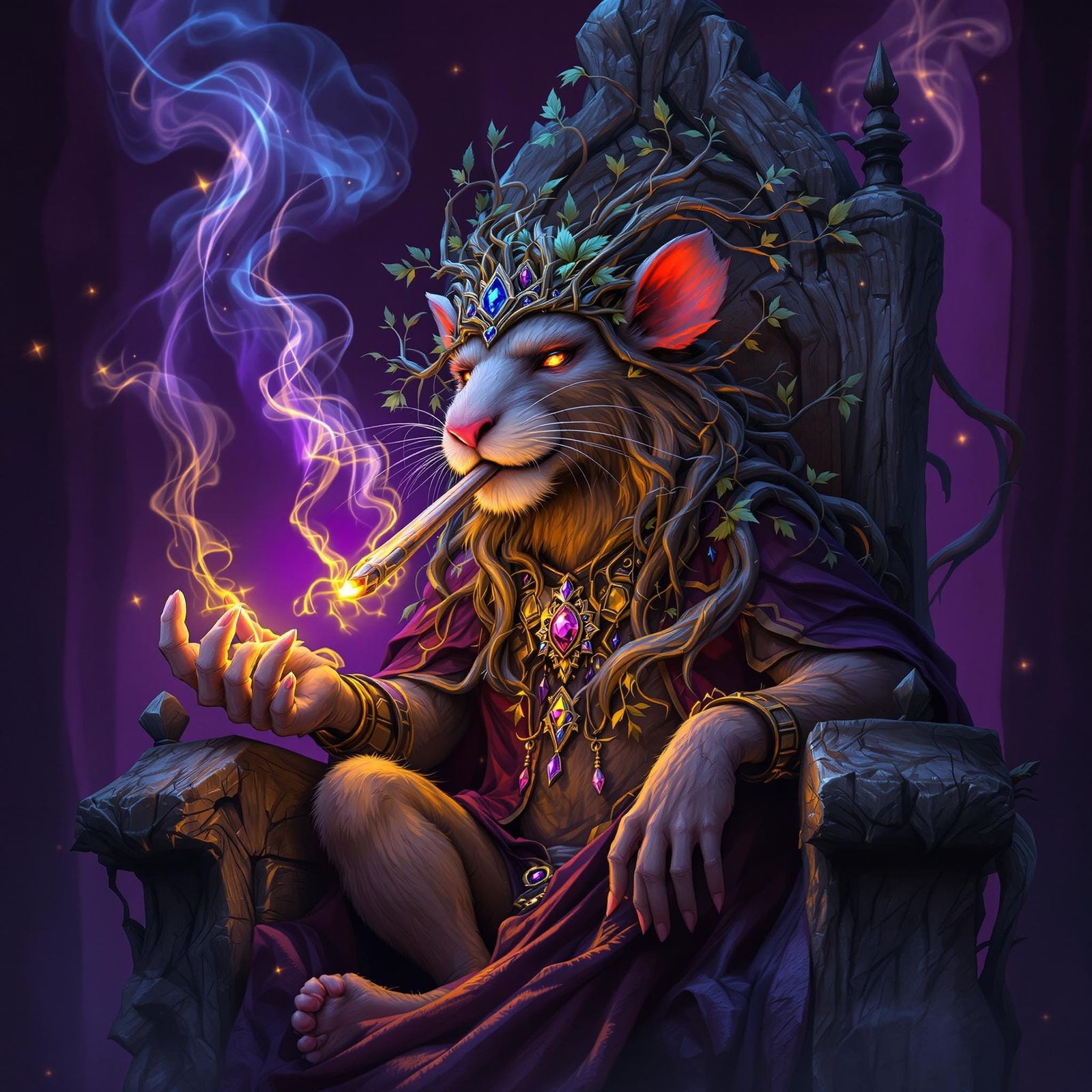 Regal Lion-Rat Hybrid Smokes a Glowing Joint in a Whimsical ...
