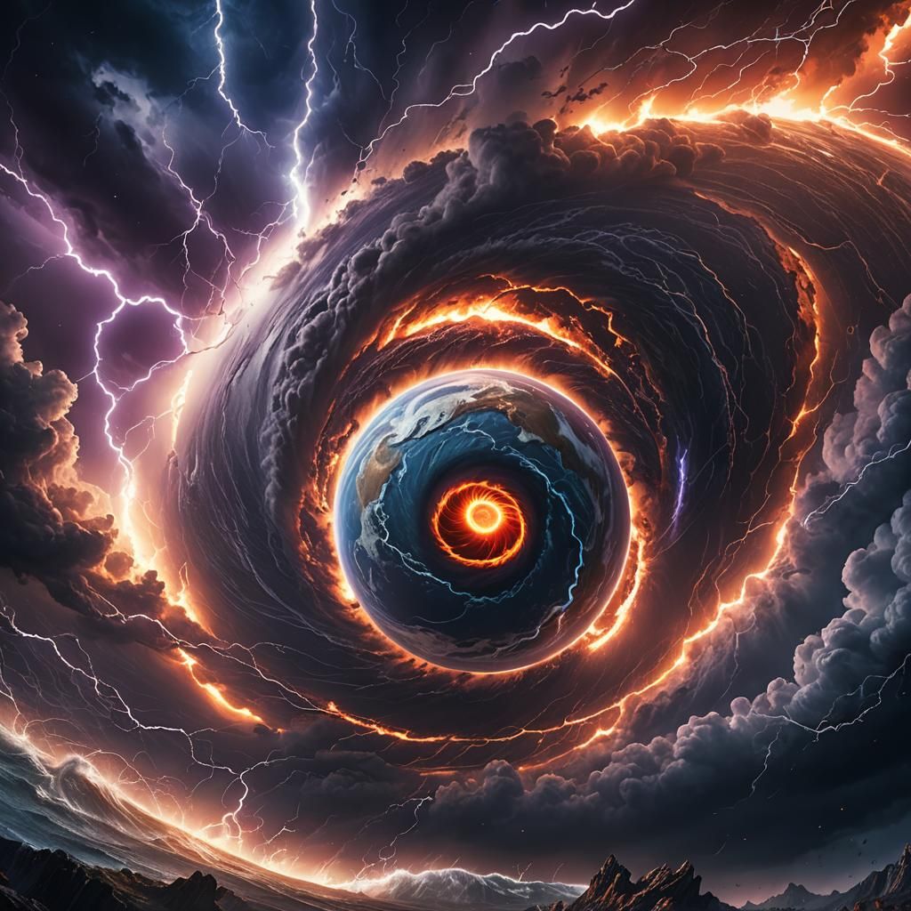 Planet Earth Devoured by Electric Hurricane