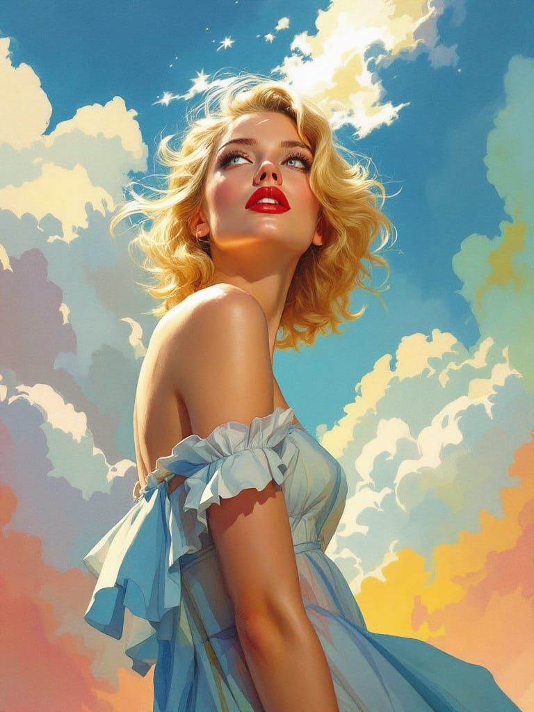 Blond Pin-Up Woman in Luminous Mid-Century Style