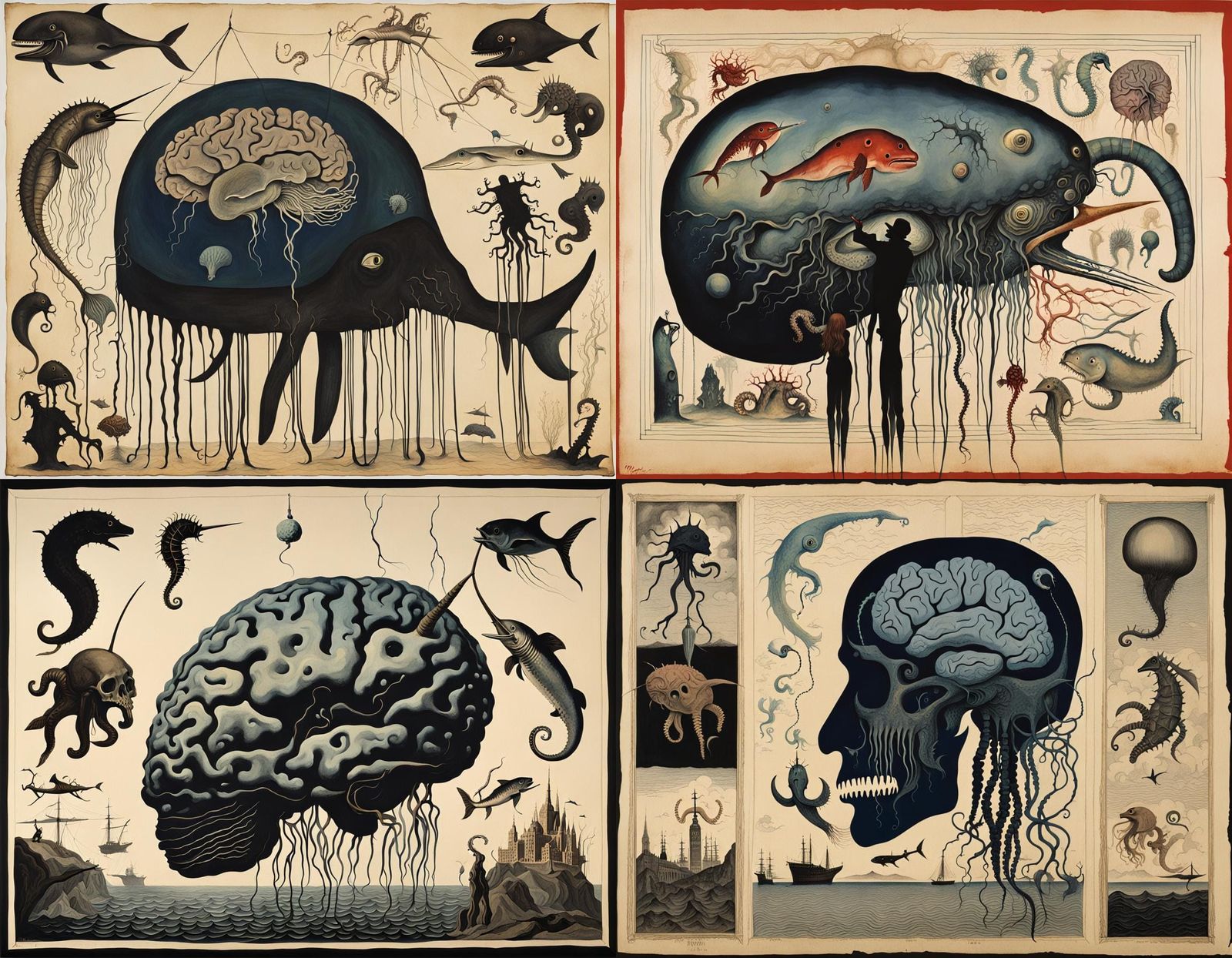 Surreal Narwhal Brain Silhouette Inspired by Dali