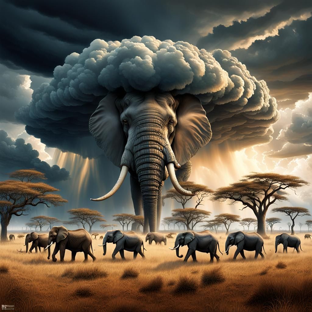 Apocalyptic African Savannah with Animal Cloud Formations