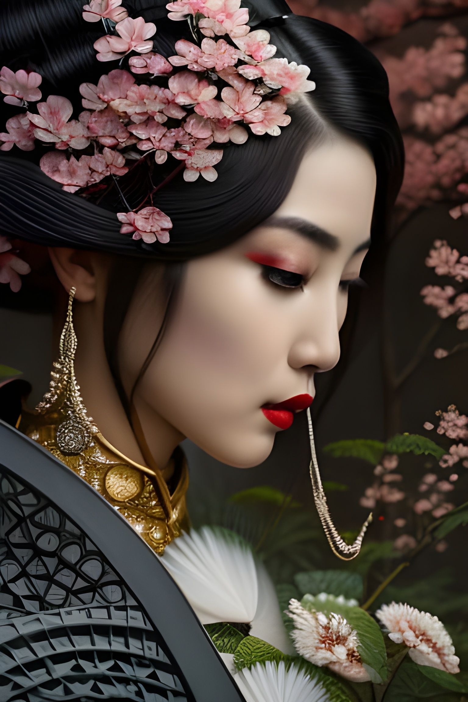 Cherry Blossom Geisha in Detailed Digital Illustration