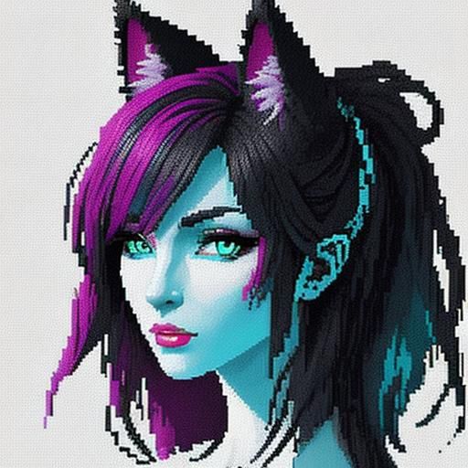 Pixel Art Cat-Eared Woman in Retro Style