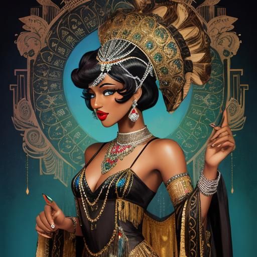 Art Deco Burlesque Woman in Hyperrealistic Style