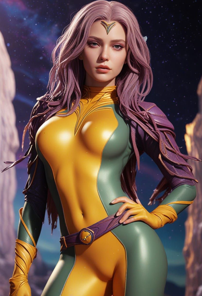 Alien with Glowing Runes on Distant Planet