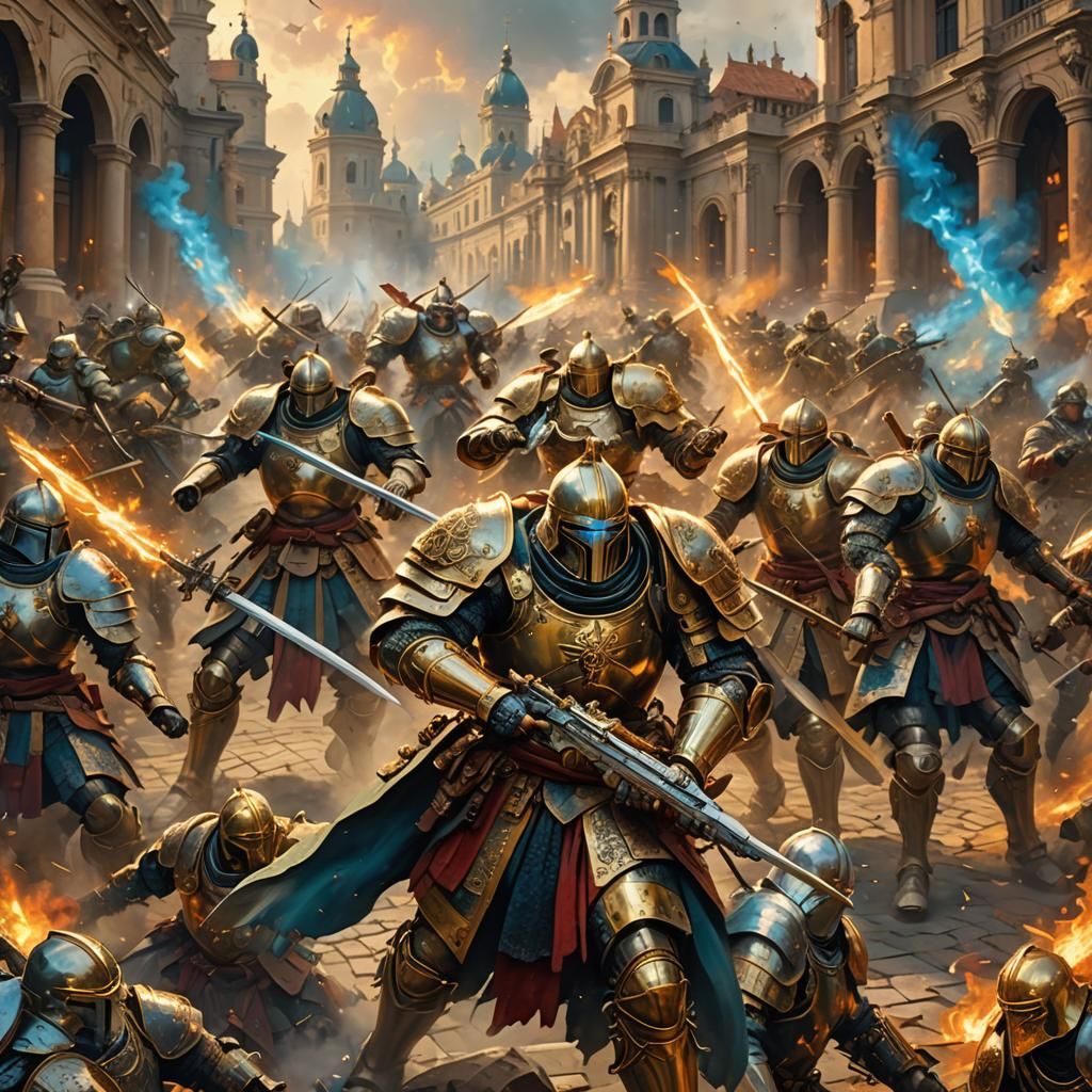 Armored Warriors Clash in Baroque Digital Art