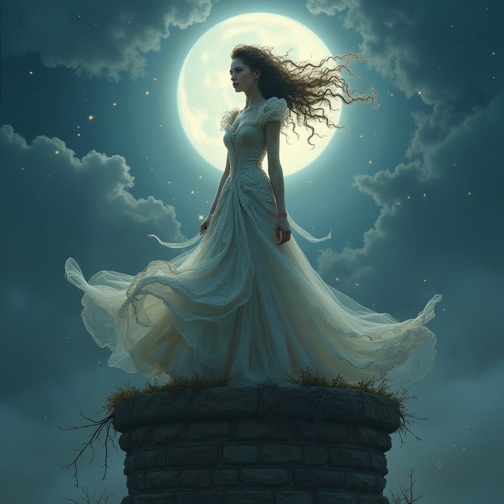 Mystical Lady of the Moonlit Tower