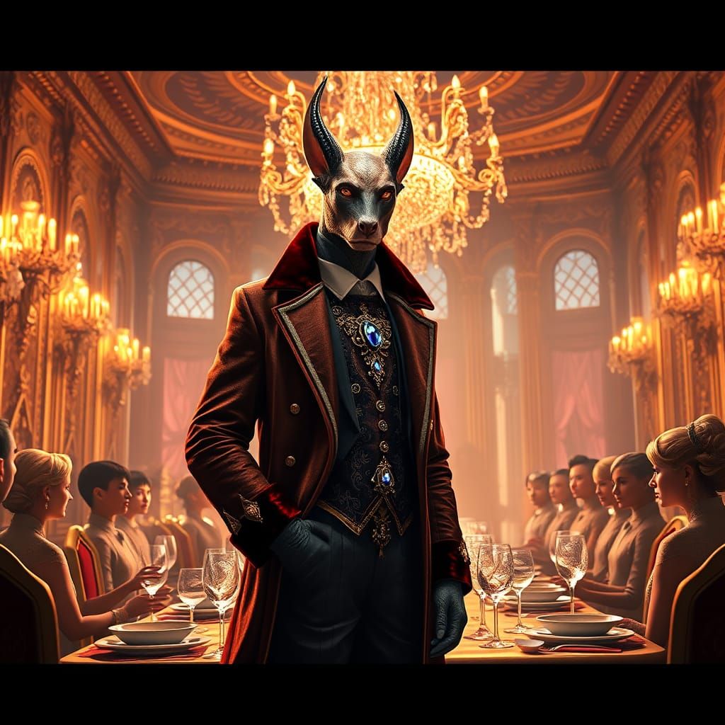 Demi-Human at Opulent Fantasy Dinner Party
