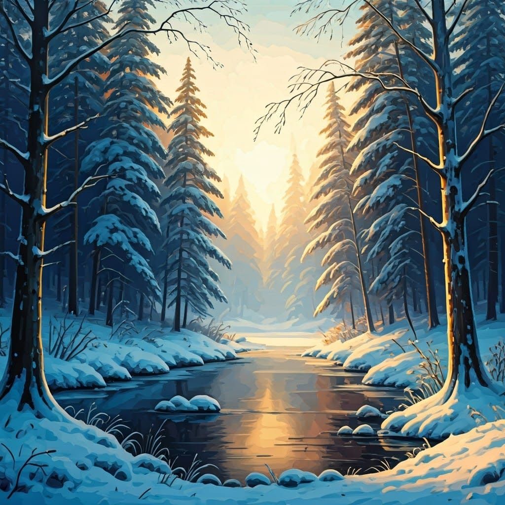 Winter Forest in Dreamy Golden Light