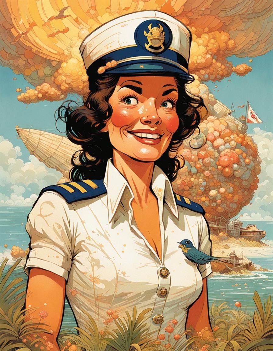 Grumpy Castaway on Candy Island in Storybook Style