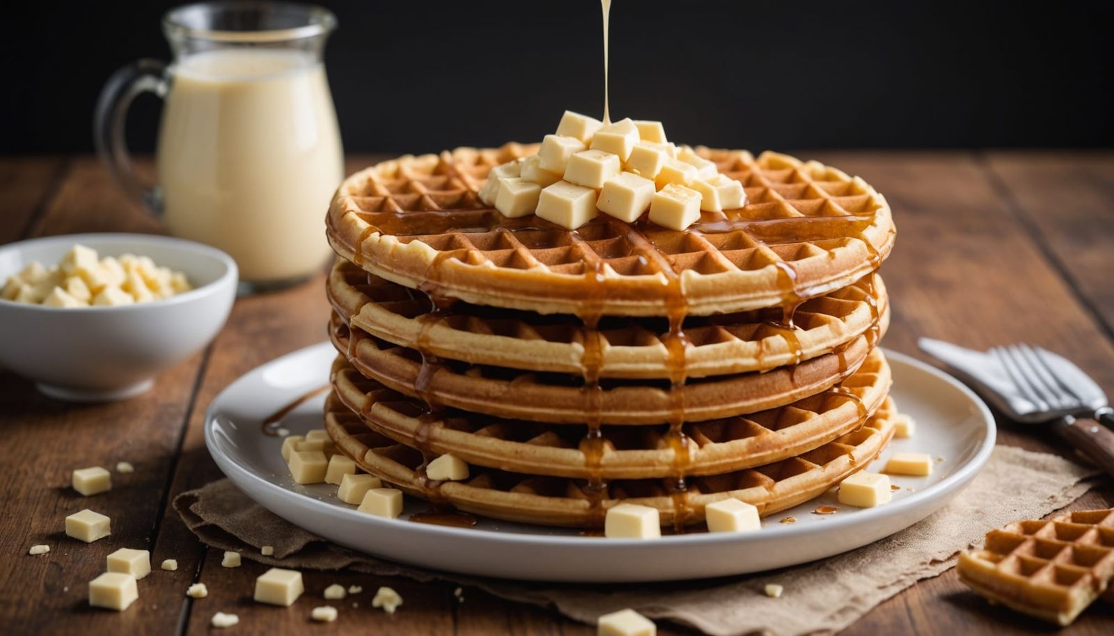 Stunning Stack of Waffles with Luxurious White Chocolate