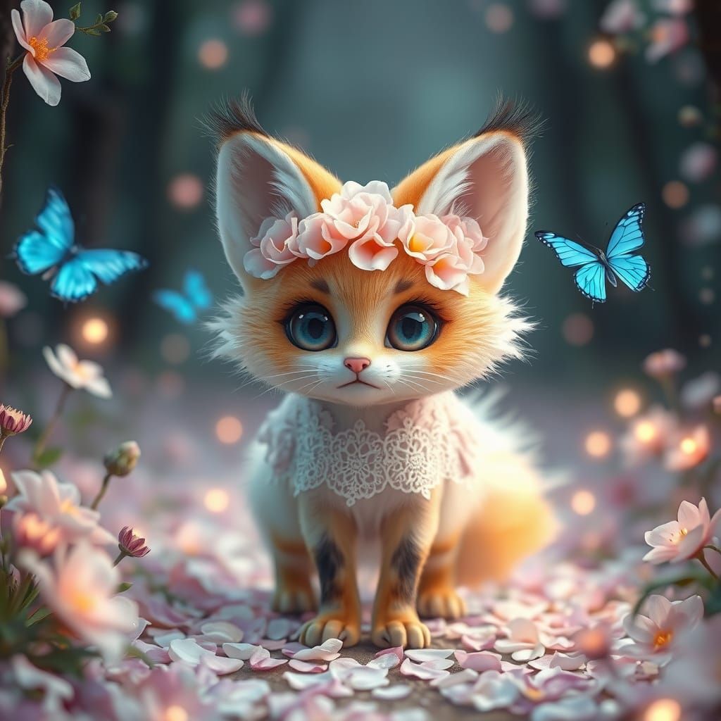 Ethereal Fox-Cat Hybrid in Enchanted Forest