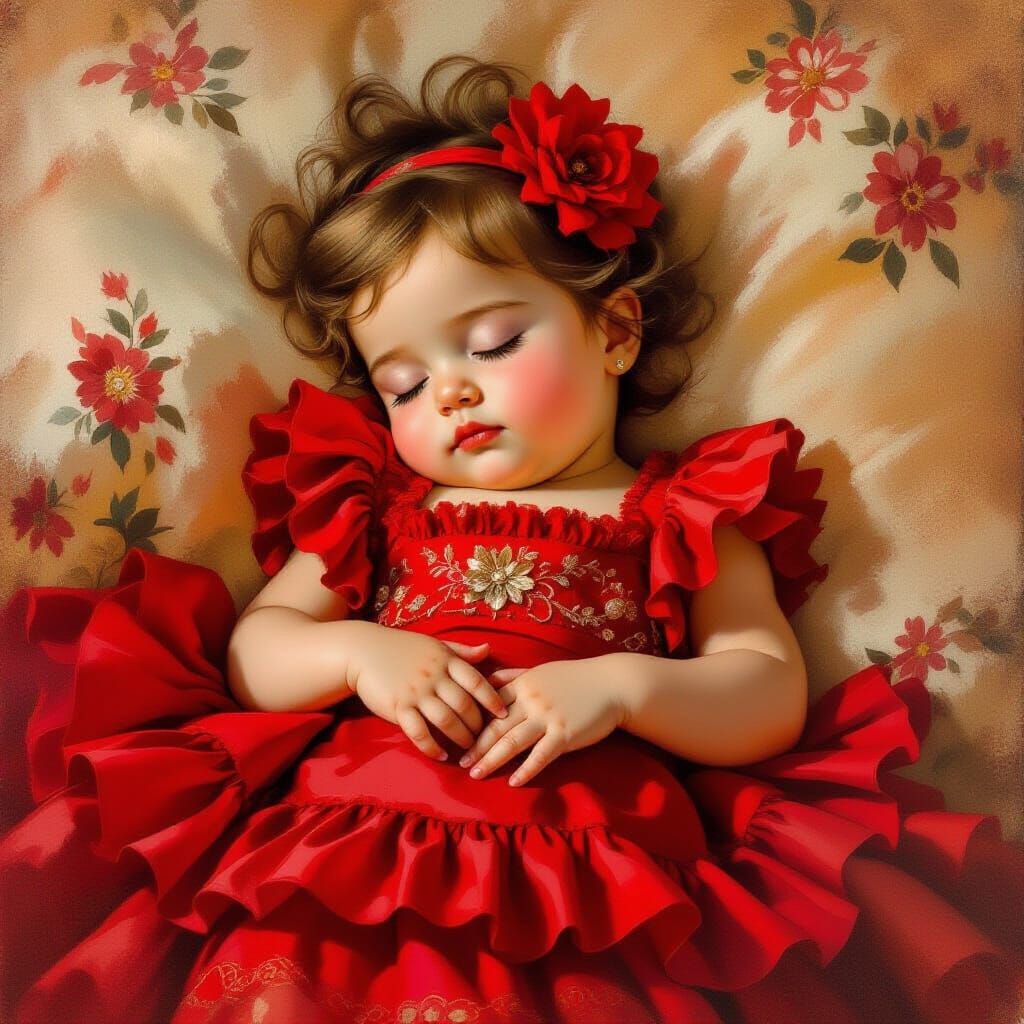 Newborn Flamenco Dancer in Romantic Oil Painting Style