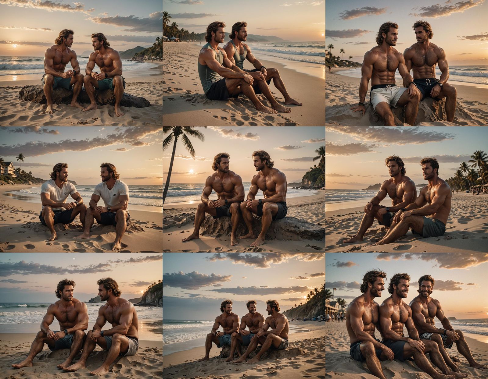 Muscular Furry Couple on Beach in Cinematic Style