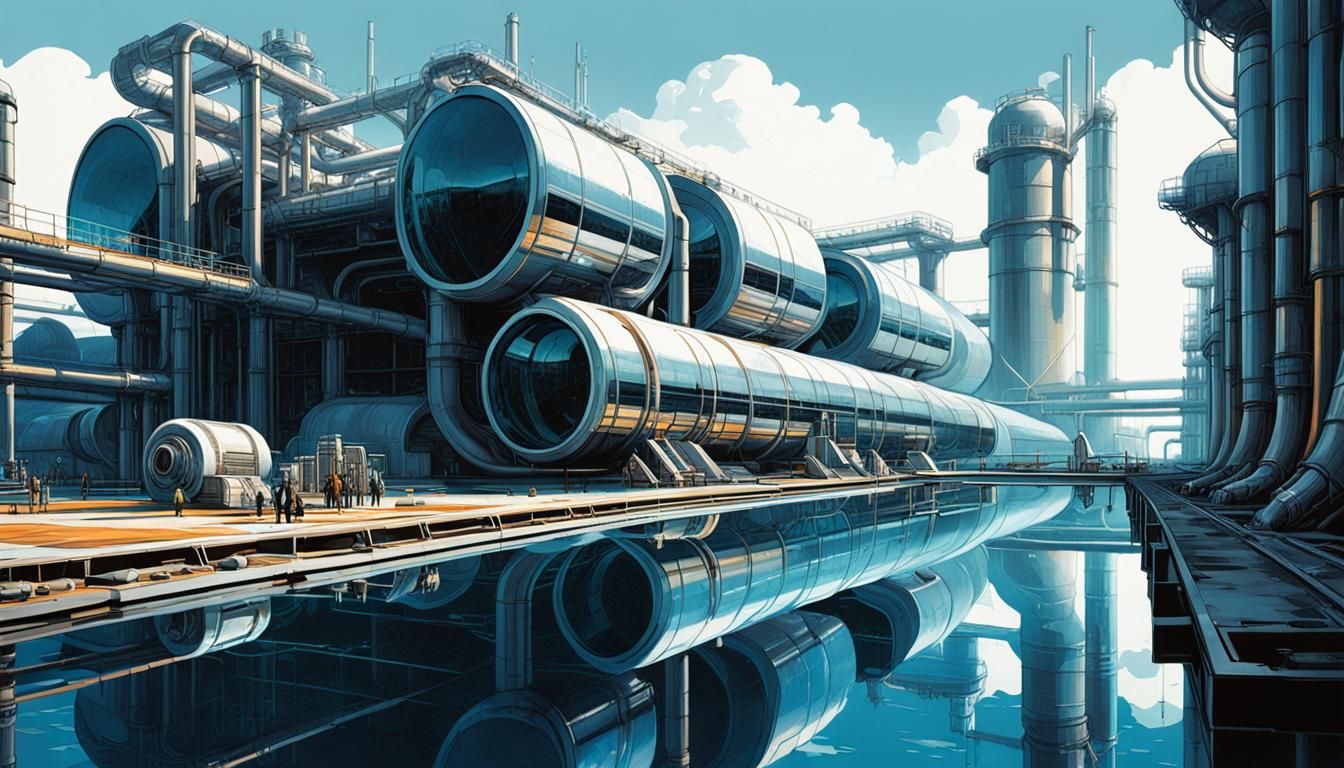 Retrofuturistic Water Facility with Gigantic Pool