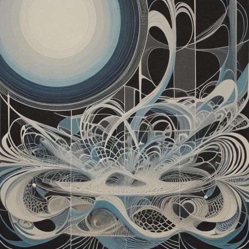 River Flowing with Waveforms in De Stijl Aesthetic