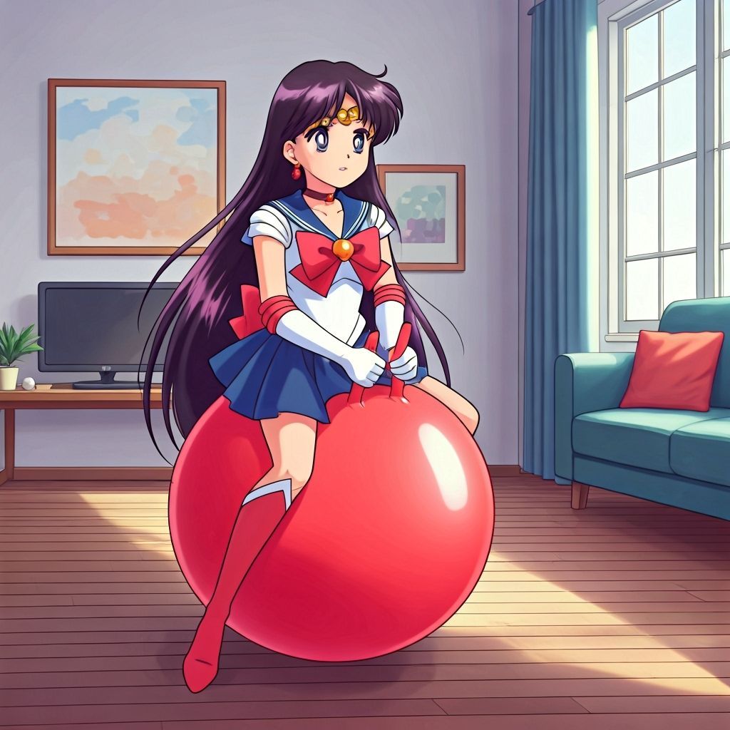 Sailor Mars on a Hopper Ball: 2D Anime Art